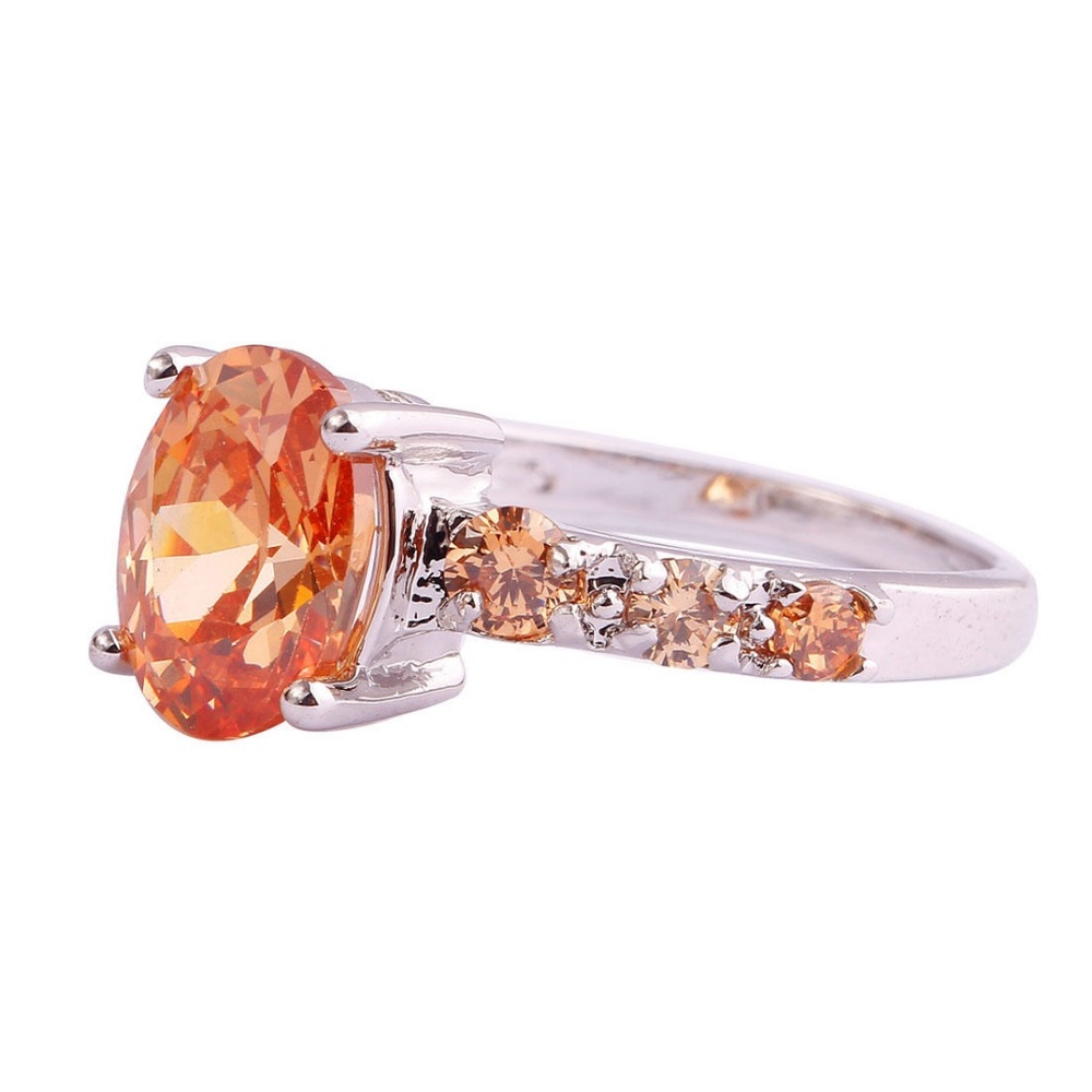 Morganite Oval Gemstone Solitaire Ring Silver Tone size 7 - Picture 4 of 7